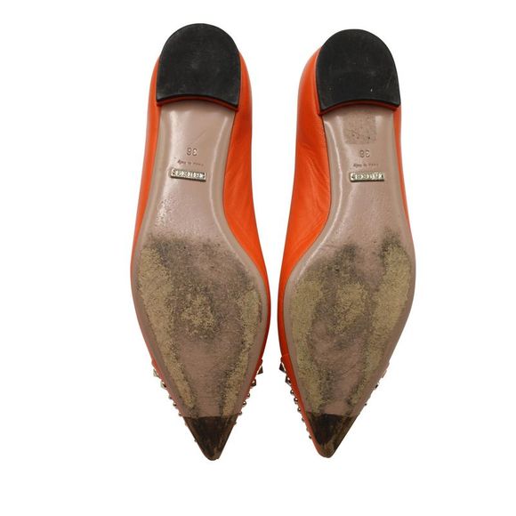 Pre Loved Gucci Silver Studded Point-Toe Ballet Flats in Orange Leather - Picture 5 of 8